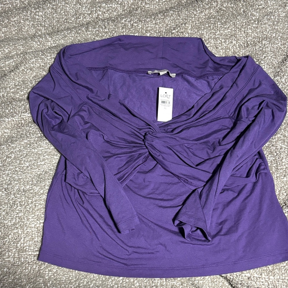 LOFT Women's Off Shoulder Long Sleeve Purple Top
